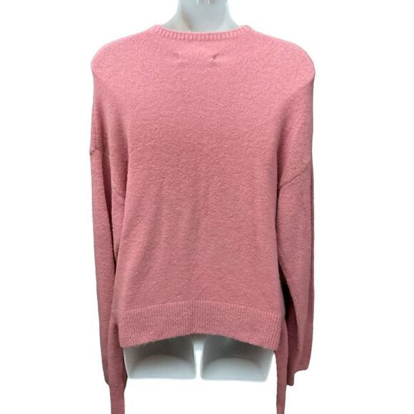 WAYF Sweater Pullover Crew Neck Pink Blush Bow Tie Ribbed Hem Women Size Medium - Picture 4 of 12